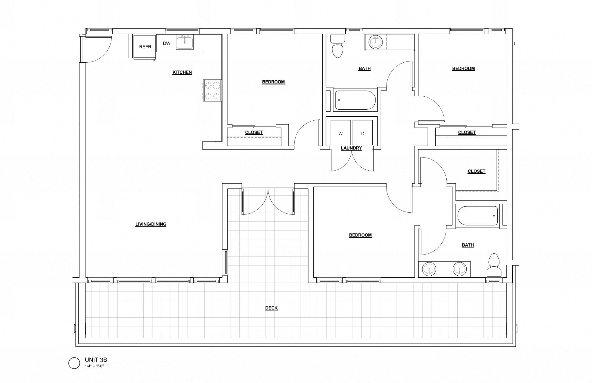 Floor plan for 3 beds, 2 baths, 1346 sqft